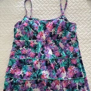 Purple and Pink One Piece Swimsuit with Ruched Bodice